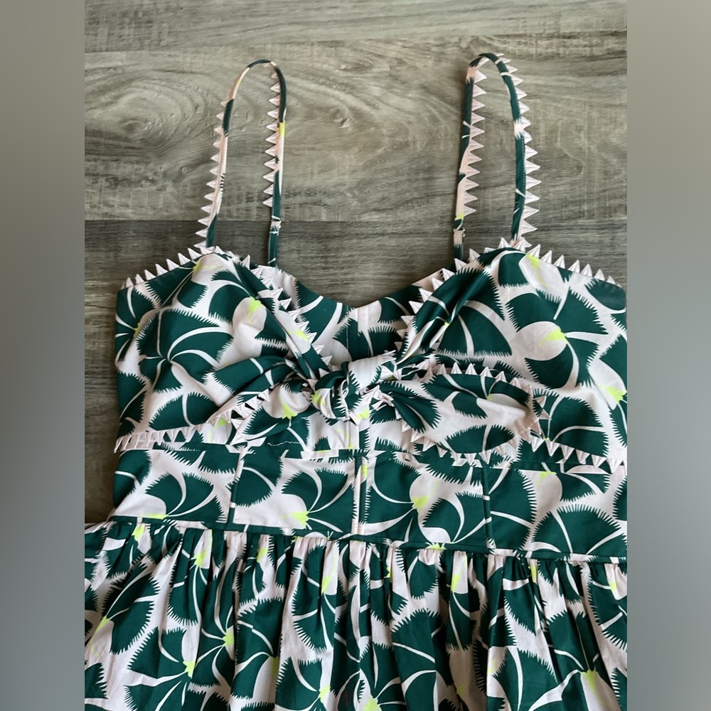 Oroton Fan Flower-print sundress featuring saw-tooth lace trims size 12 - Picture 3 of 7